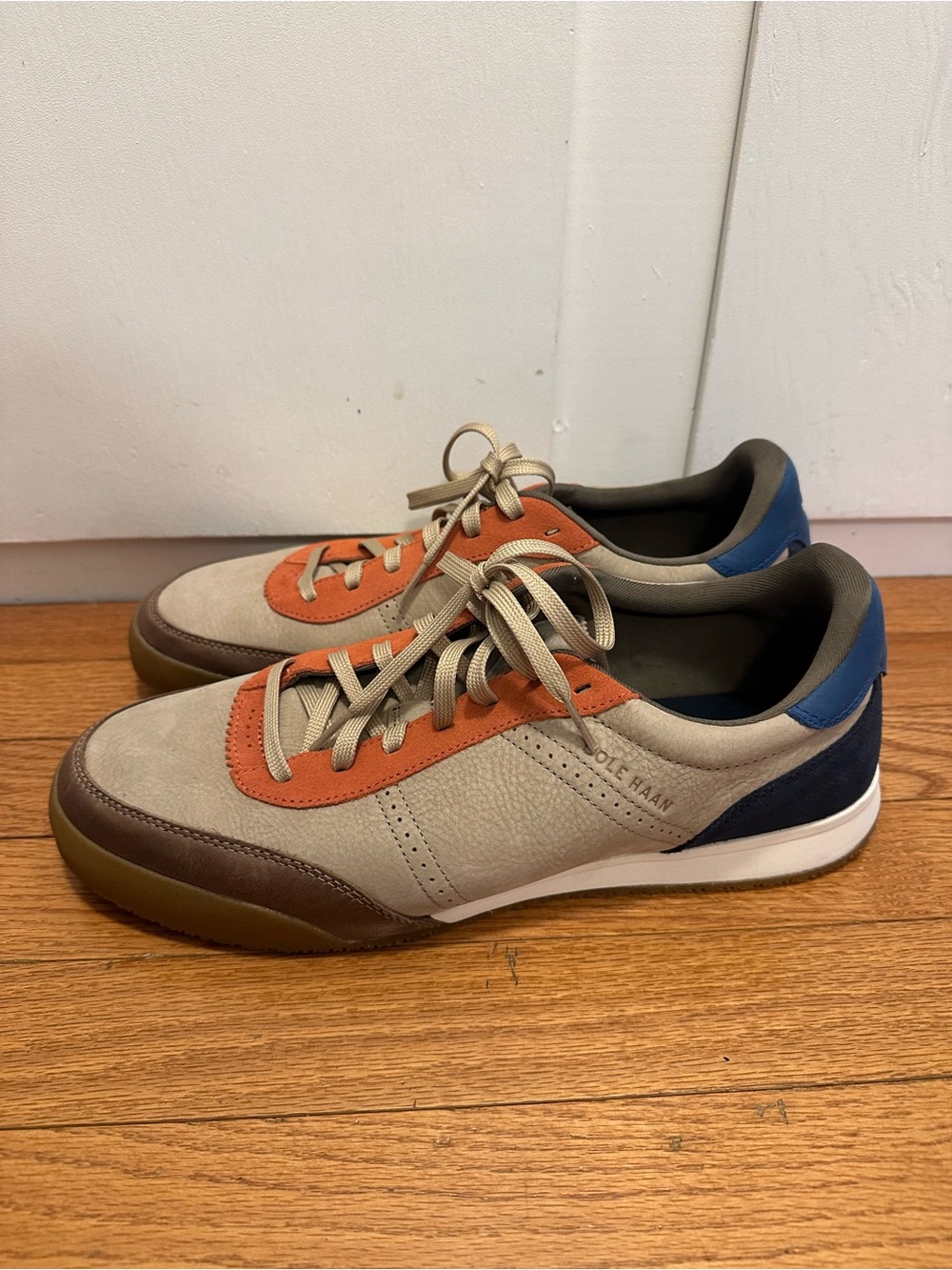Cole Haan Men’s Beige Sneakers with Orange and Blue Accents 12W